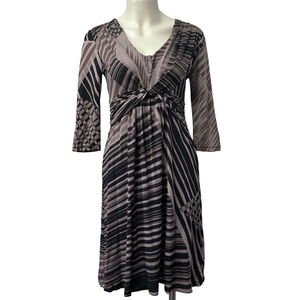 Sandro Ferrone Italian Designer Brown Black Striped V-Neck Dress M